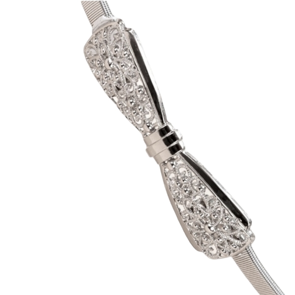 Silver Bow-Tie Ultra Stretchy Skinny Belt - Picture 4 of 4